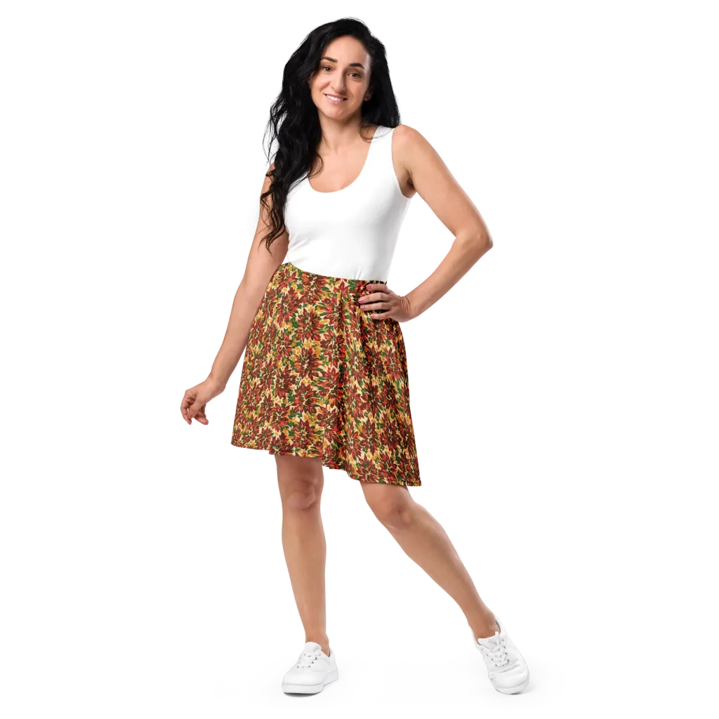 Autumn Dahlia on Skater Skirt — Front