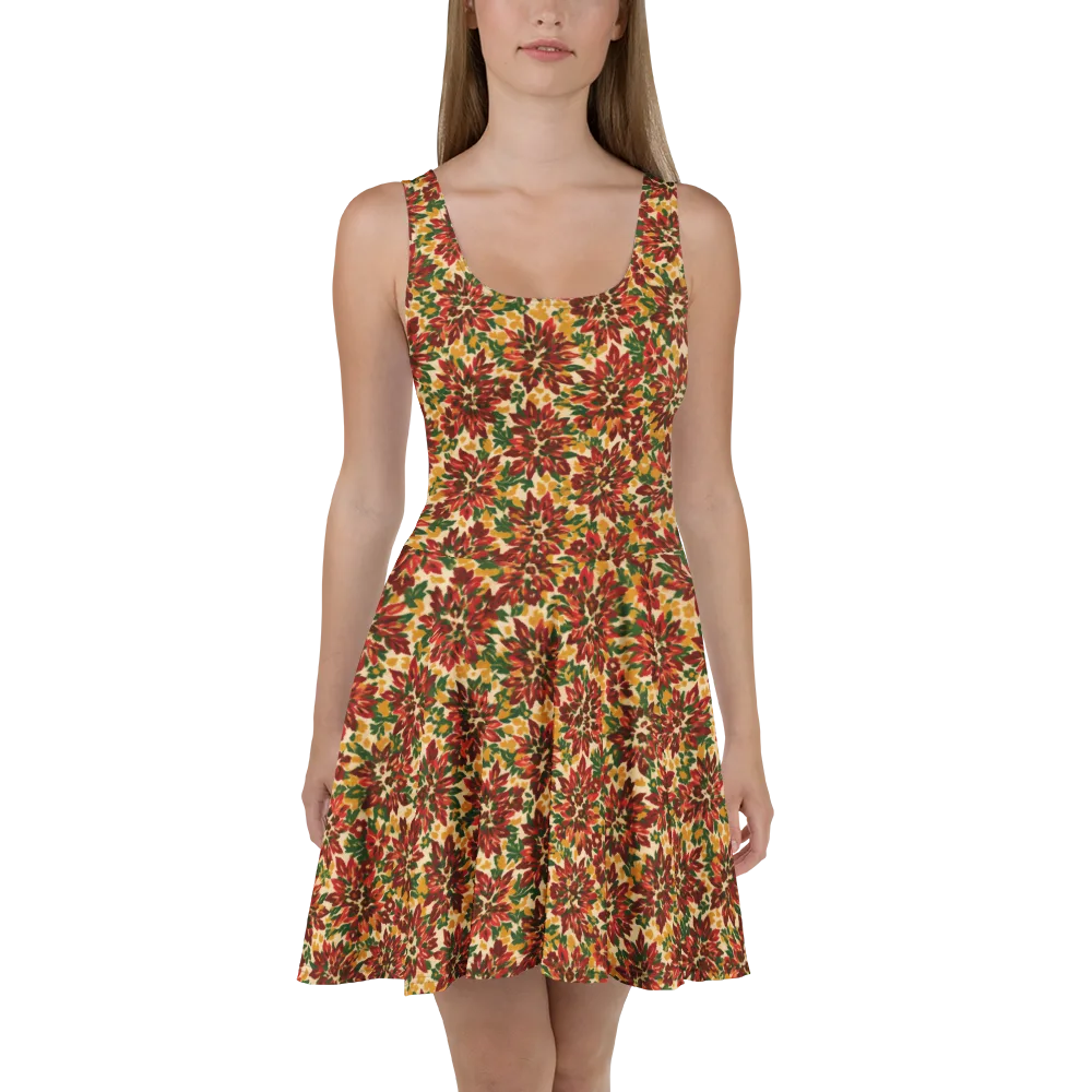 Autumn Dahlia on Skater Dress — Front