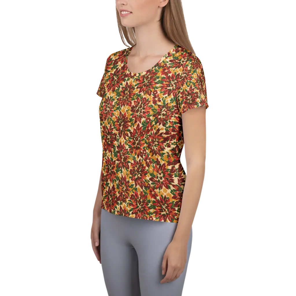 Autumn Dahlia on Women's Athletic T-Shirt — Left