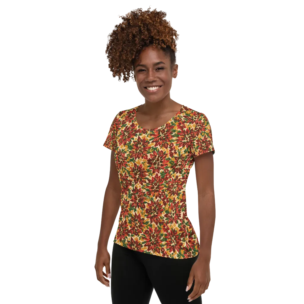 Autumn Dahlia on Women's Athletic T-Shirt — Left