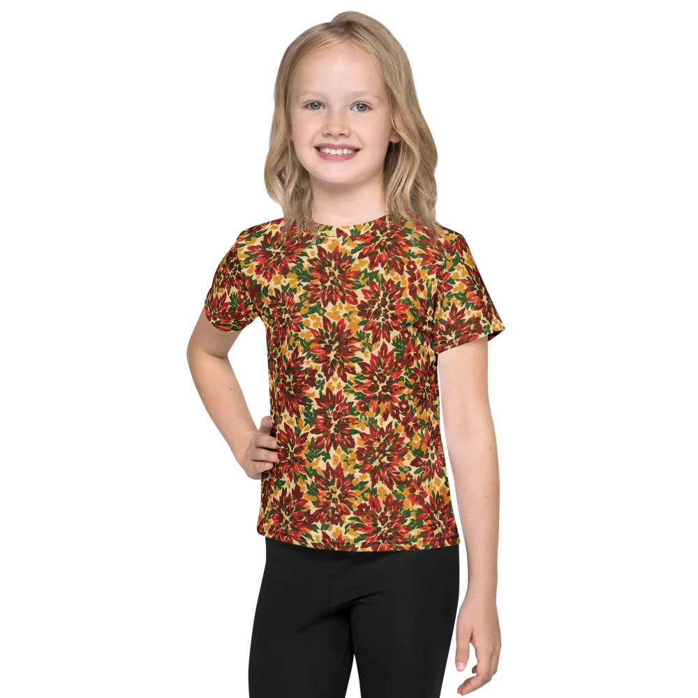 Autumn Dahlia on Kids Crew Neck T-Shirt — Front