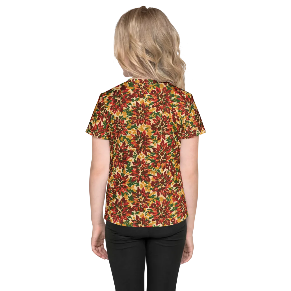 Autumn Dahlia on Kids Crew Neck T-Shirt — Back