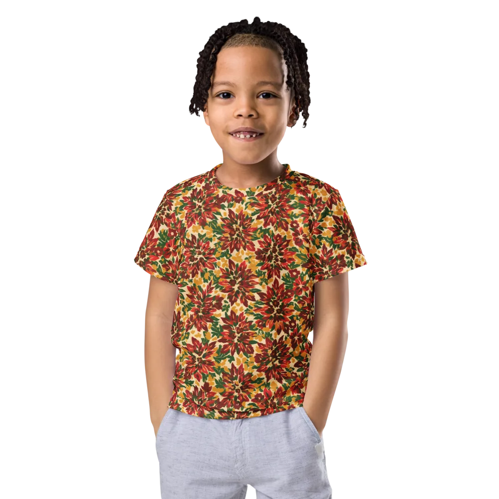 Autumn Dahlia on Kids Crew Neck T-Shirt — Front