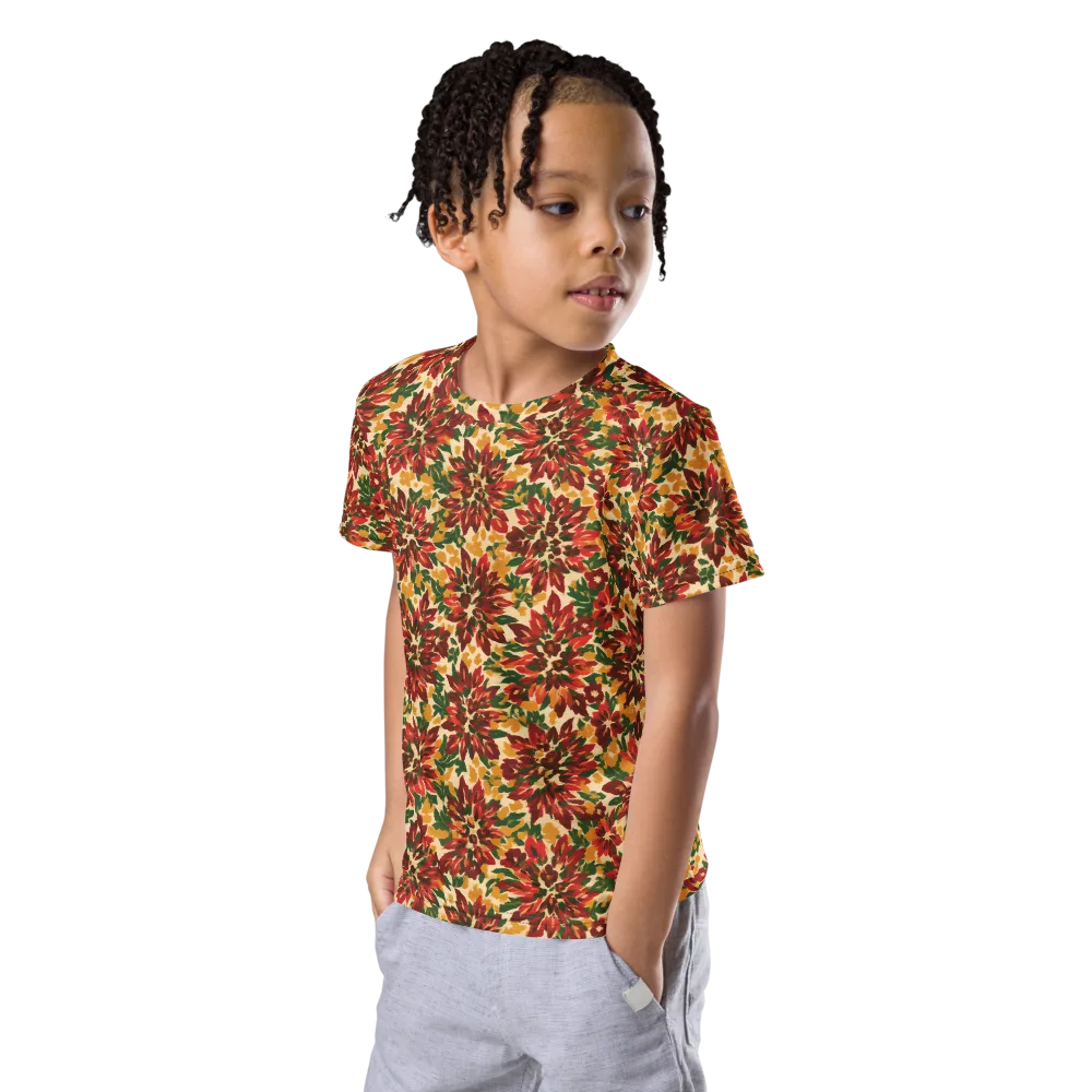 Autumn Dahlia on Kids Crew Neck T-Shirt — Left Front
