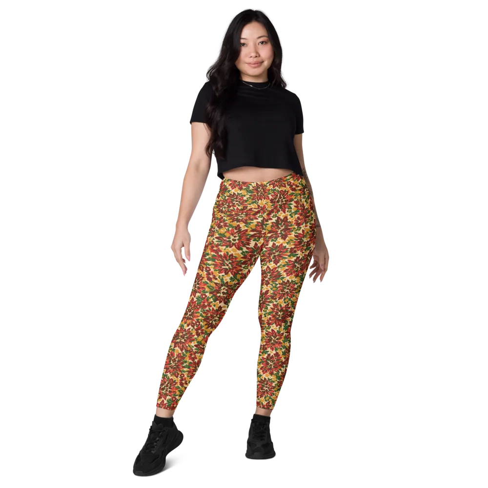 Autumn Dahlia on Leggings with Pockets — Front