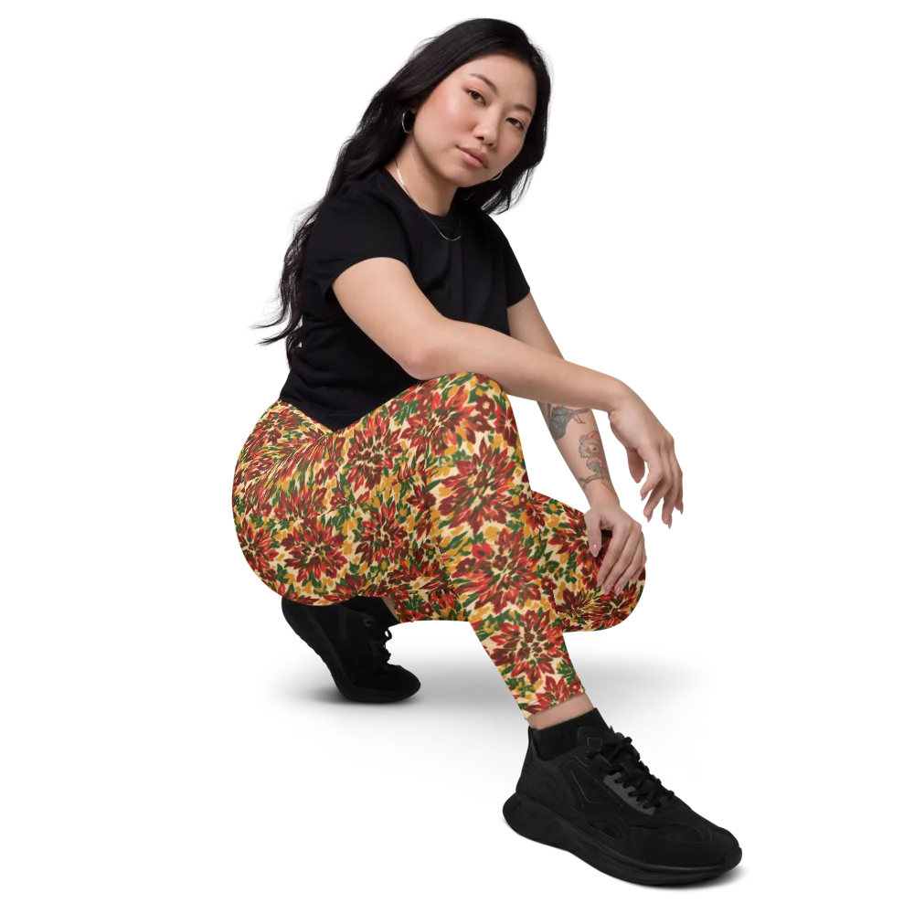 Autumn Dahlia on Leggings with Pockets — Right Front