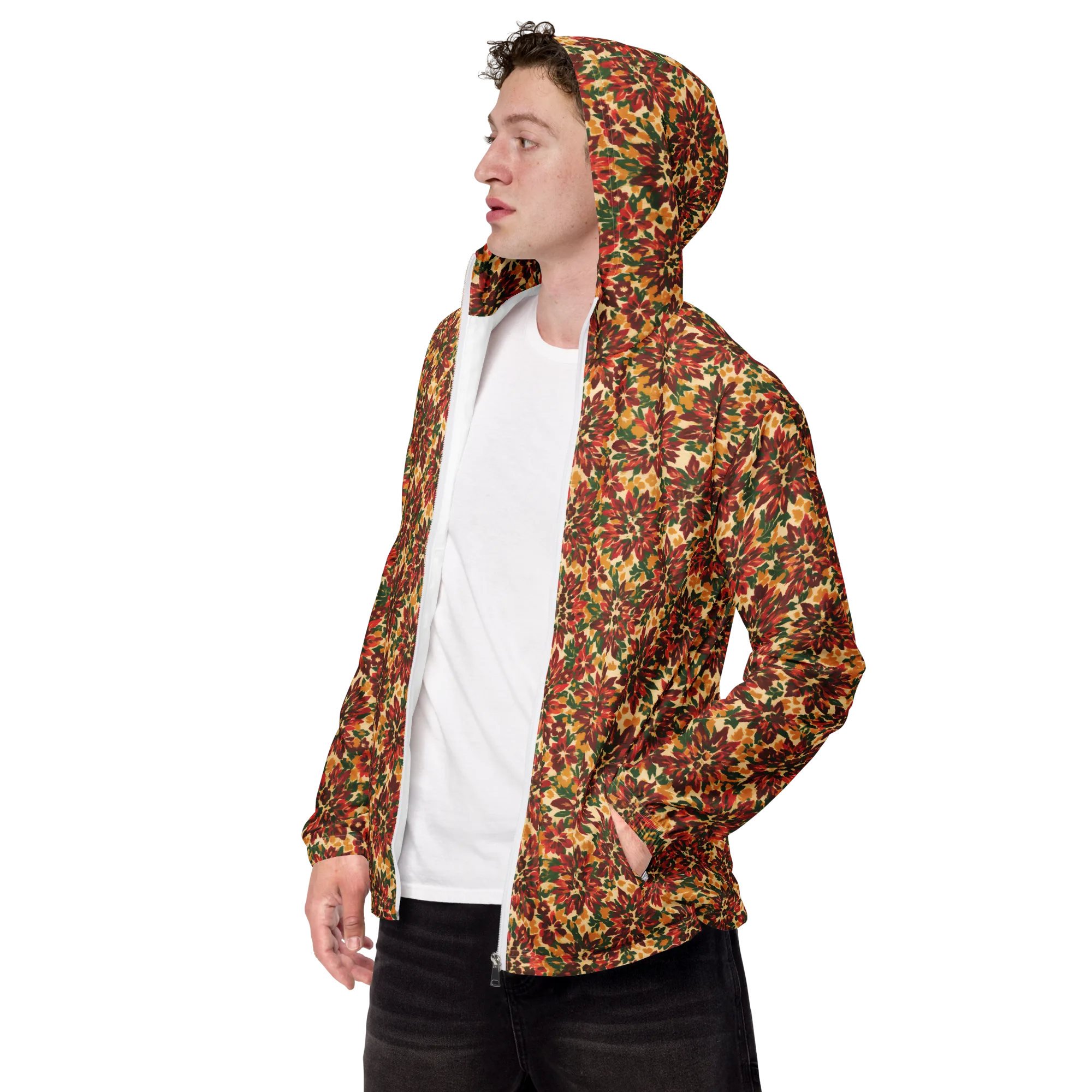 Autumn Dahlia on Men's Windbreaker — Left Front