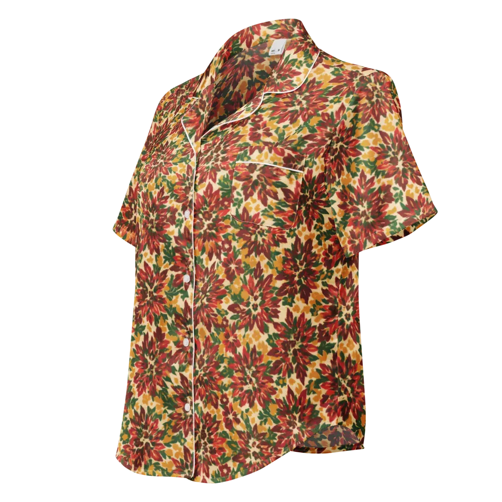 Autumn Dahlia on Women's Short Sleeve Pajama Top — Left Front