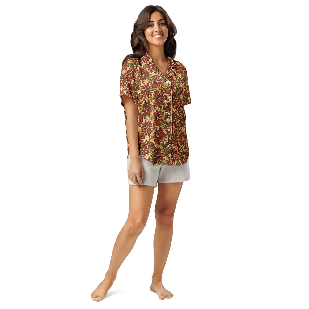 Autumn Dahlia on Women's Short Sleeve Pajama Top — Front