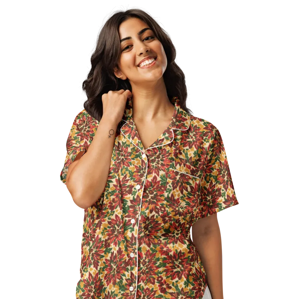 Autumn Dahlia on Women's Short Sleeve Pajama Top — Front