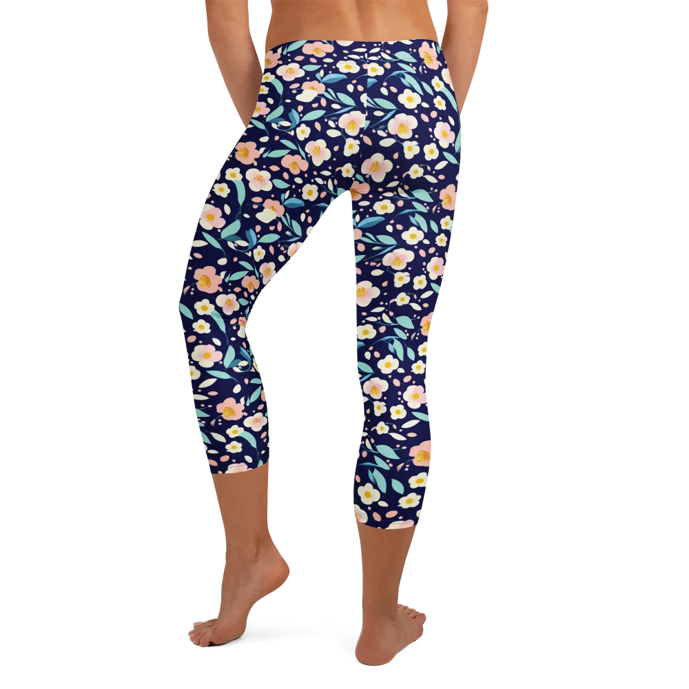 Midnight Camellia on Capri Leggings — Back