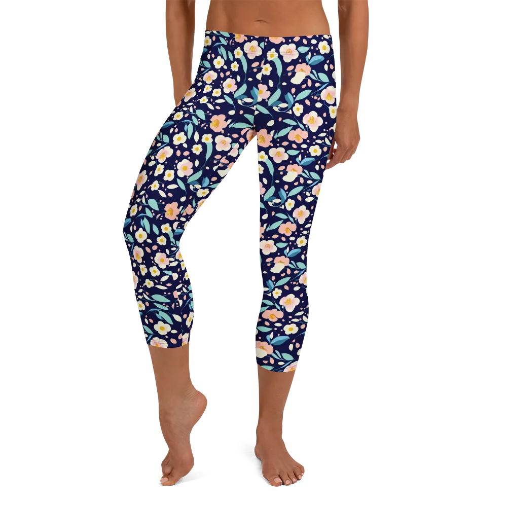 Midnight Camellia on Capri Leggings — Front