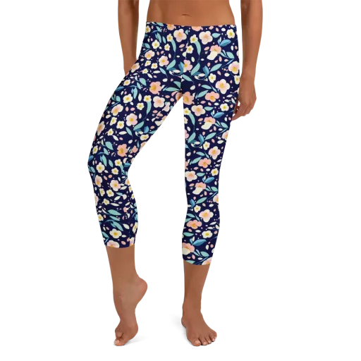 Midnight Camellia on a Capri Leggings
