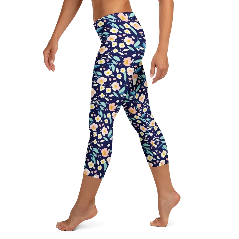 Midnight Camellia on Capri Leggings — Left