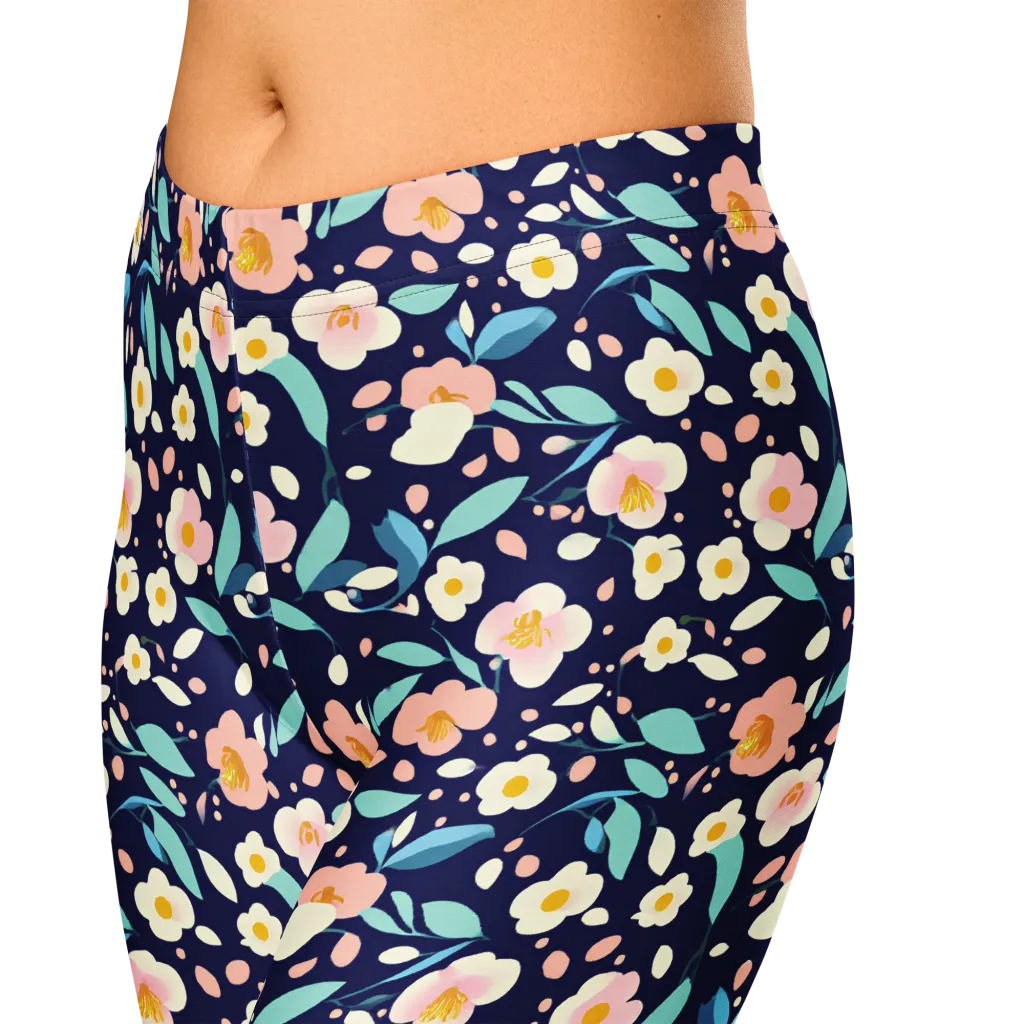 Midnight Camellia on Capri Leggings — Zoomed-in
