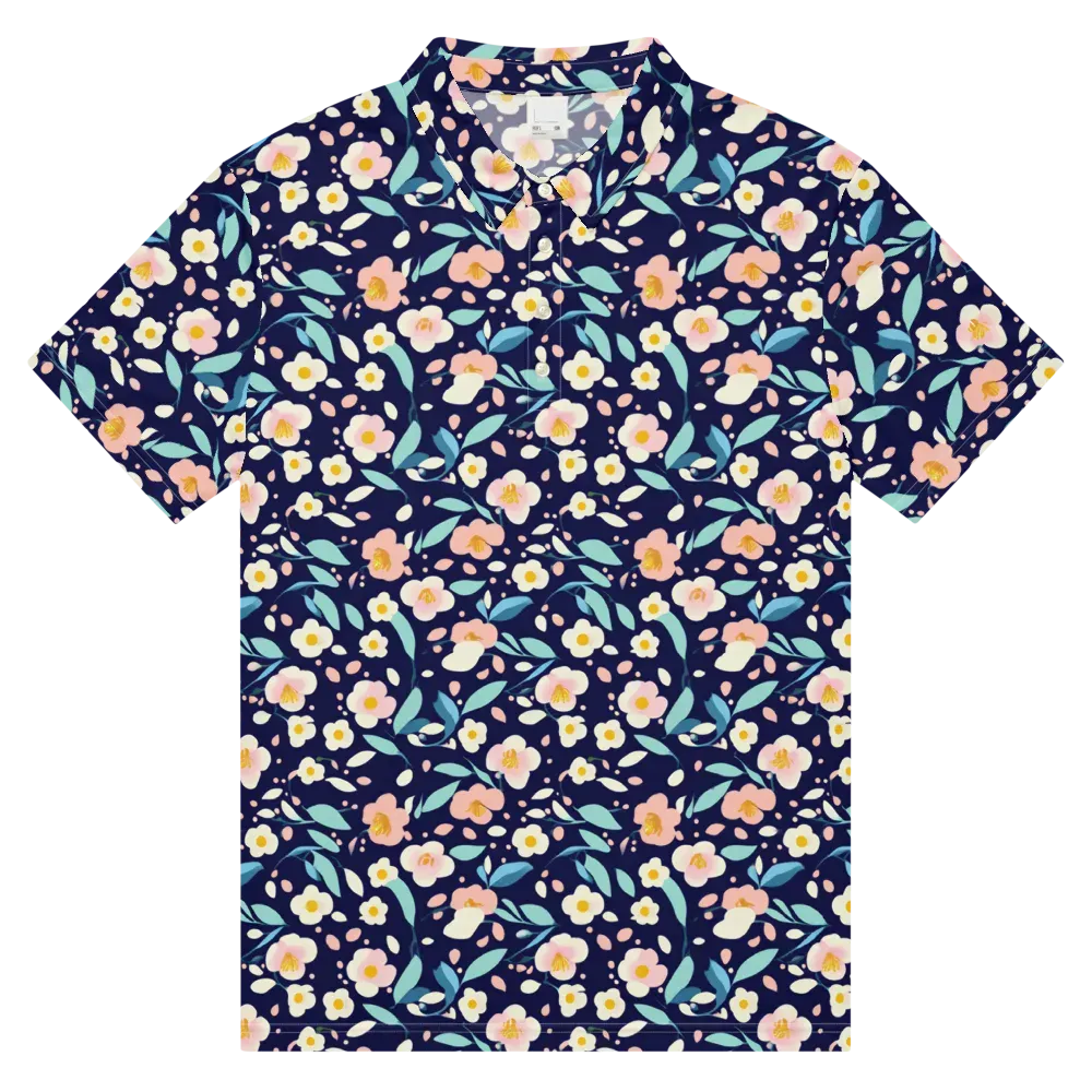 Midnight Camellia on Men's Slim Fit Polo Shirt — Front