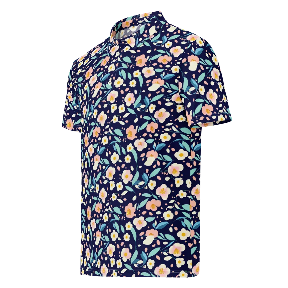 Midnight Camellia on Men's Slim Fit Polo Shirt — Left Front