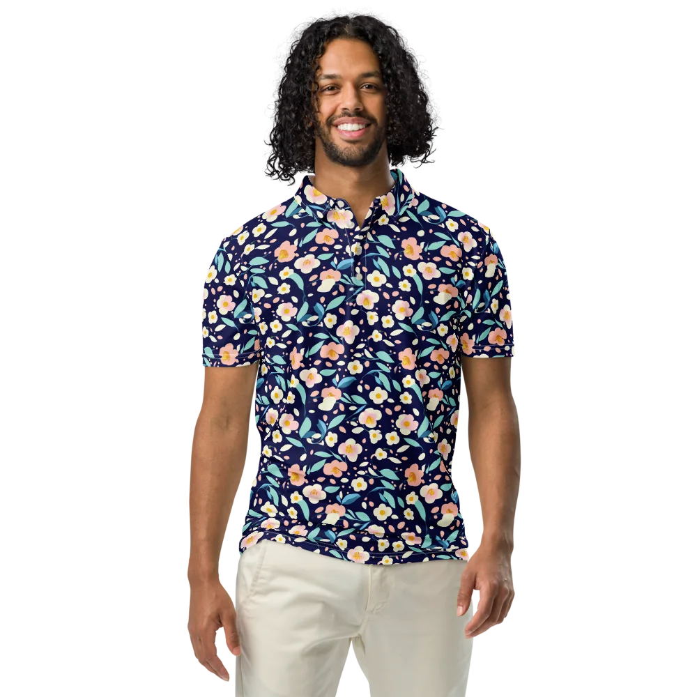 Midnight Camellia on Men's Slim Fit Polo Shirt — Front