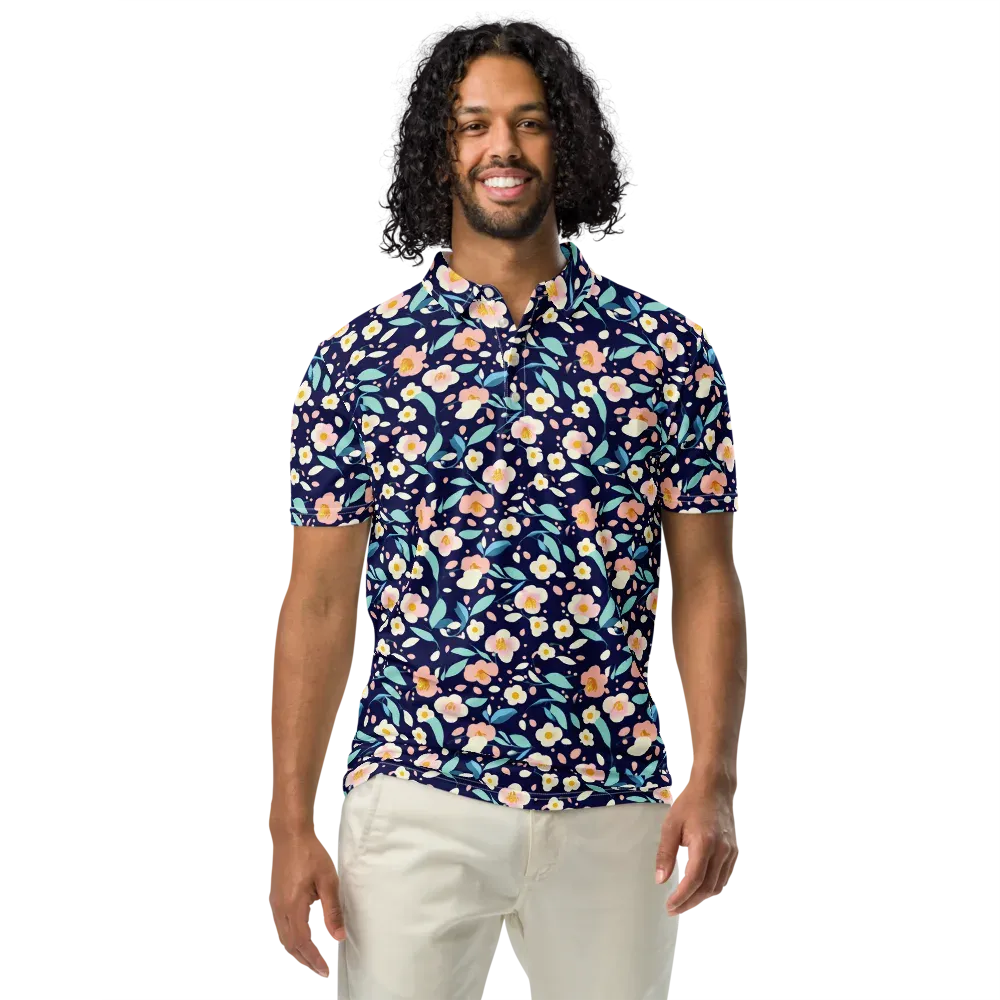 Midnight Camellia on Men's Slim Fit Polo Shirt — Front