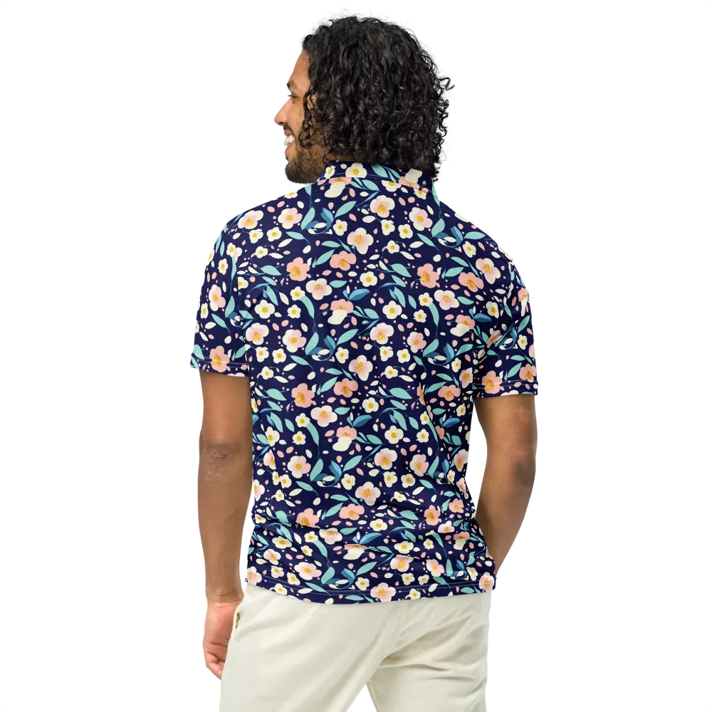 Midnight Camellia on Men's Slim Fit Polo Shirt — Back