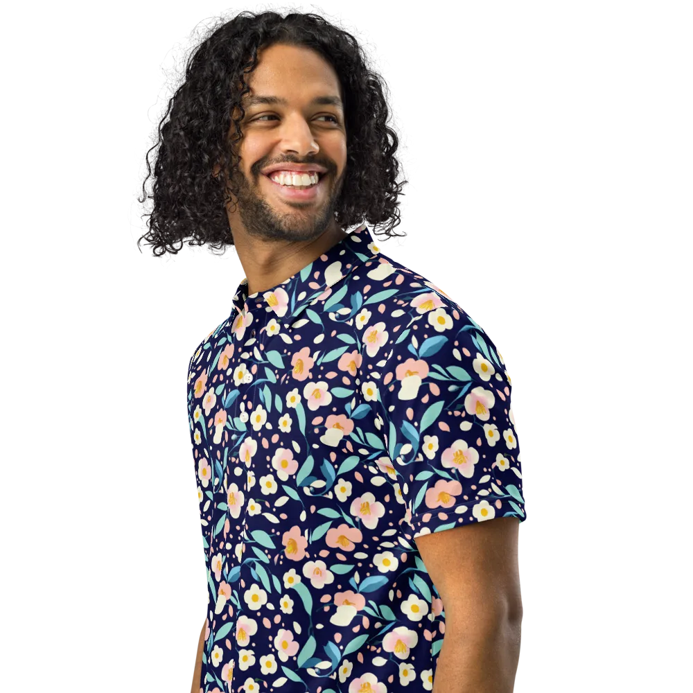 Midnight Camellia on Men's Slim Fit Polo Shirt — Left Front