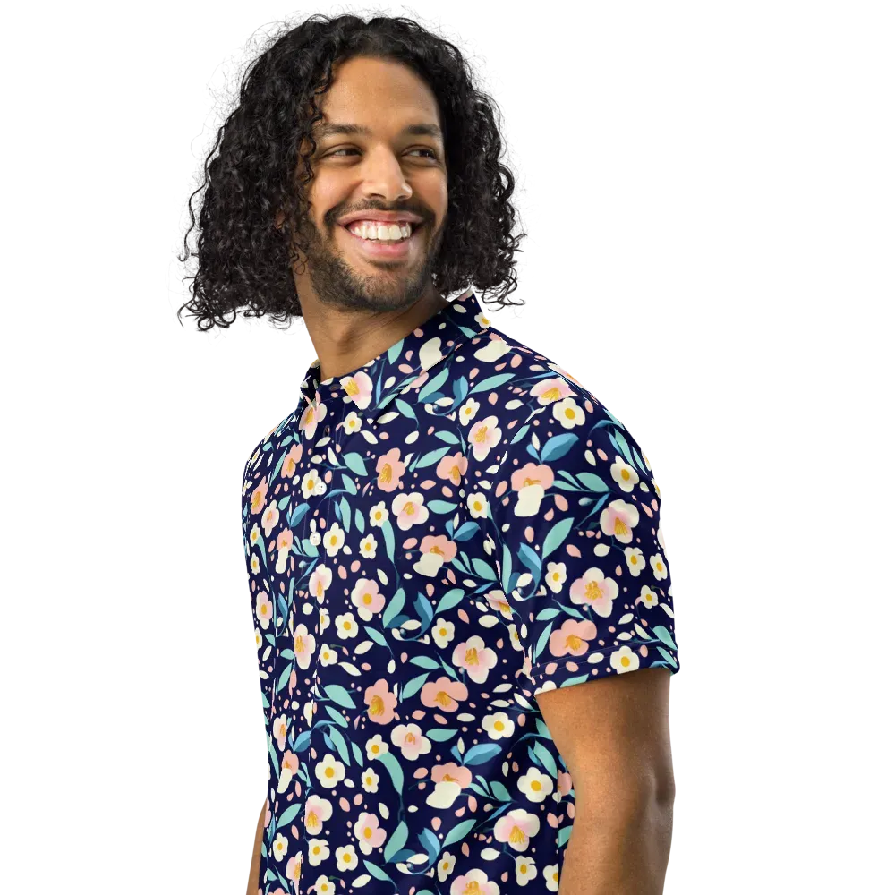 Midnight Camellia on Men's Slim Fit Polo Shirt — Left Front