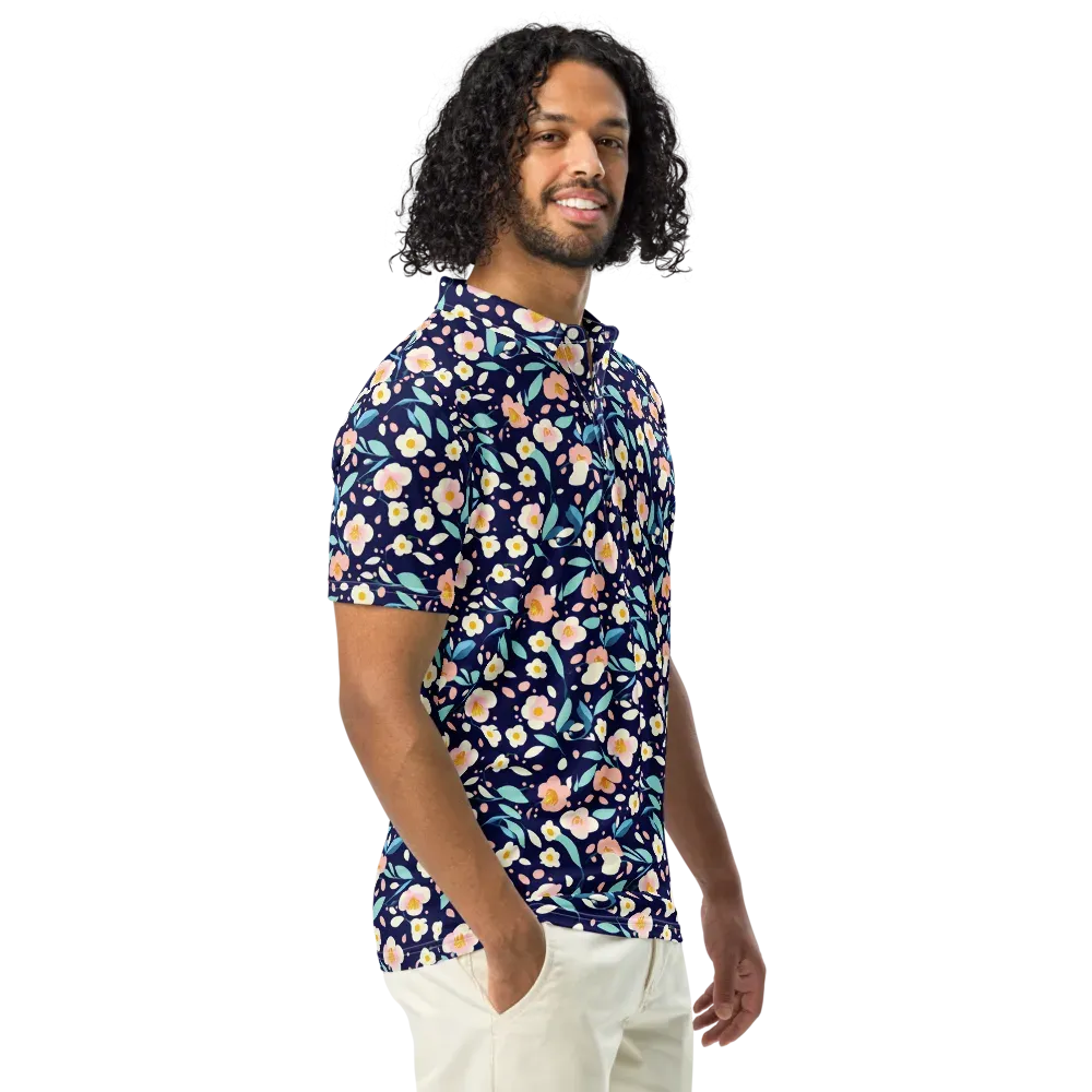 Midnight Camellia on Men's Slim Fit Polo Shirt — Right Front