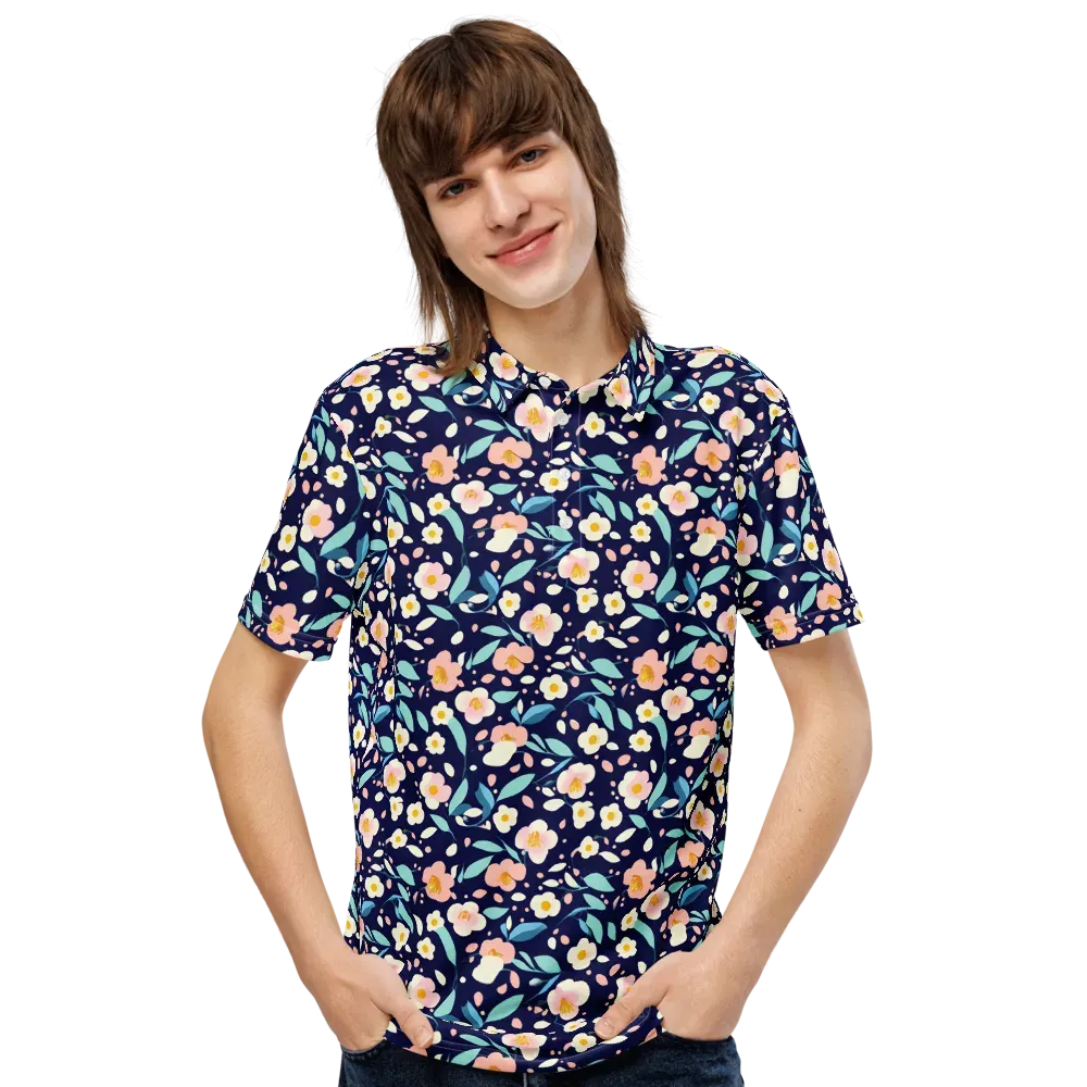 Midnight Camellia on Men's Slim Fit Polo Shirt — Front