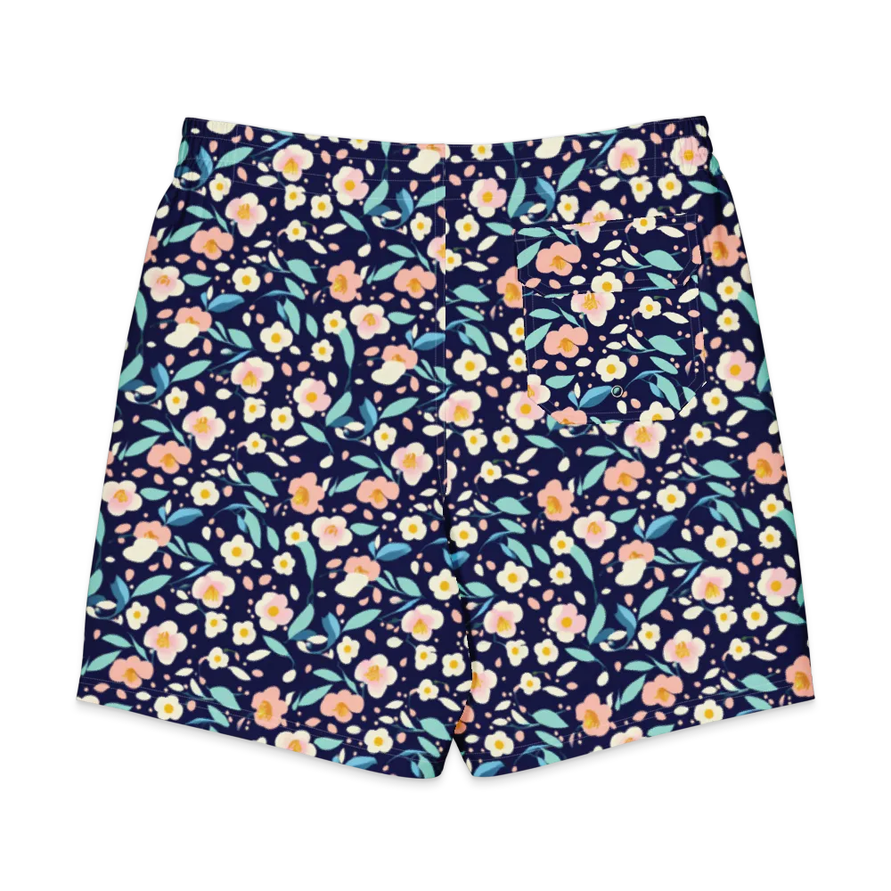 Midnight Camellia on Men's Board Shorts — Back