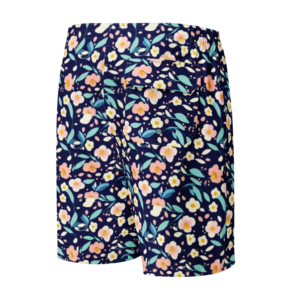 Midnight Camellia on Men's Board Shorts — Back
