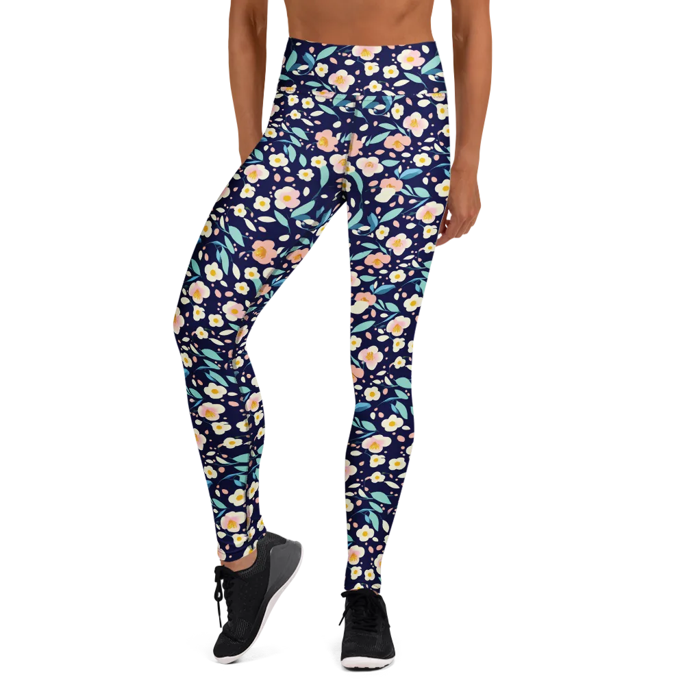 Midnight Camellia on Yoga Leggings — Front