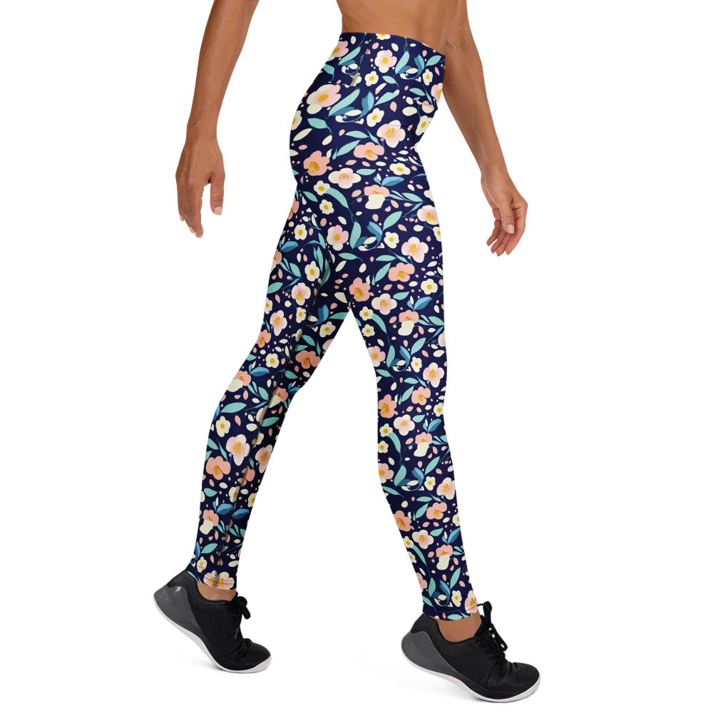 Midnight Camellia on Yoga Leggings — Right