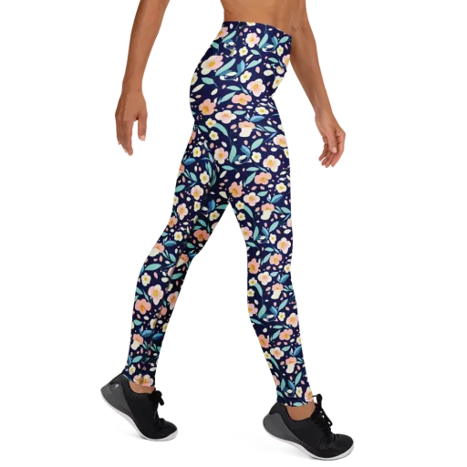 Midnight Camellia on a Yoga Leggings