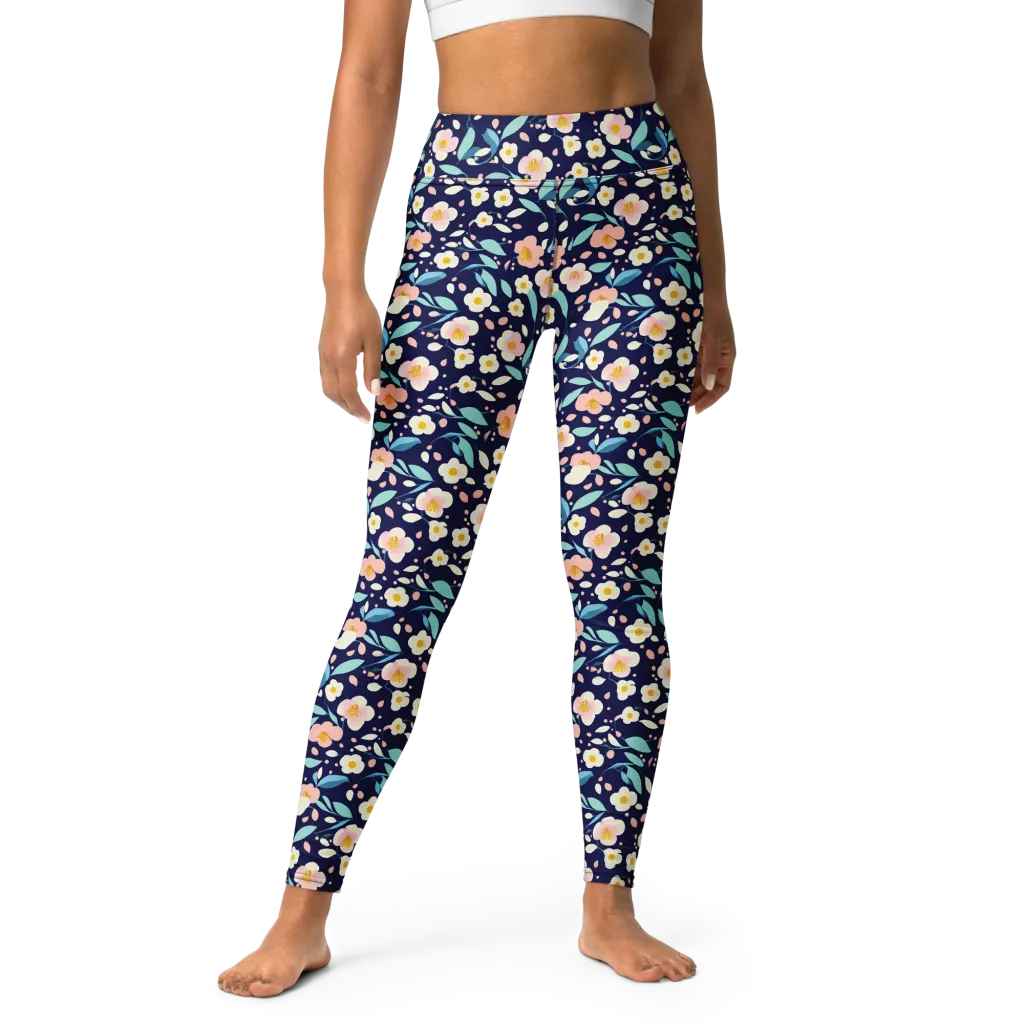 Midnight Camellia on Yoga Leggings — Front