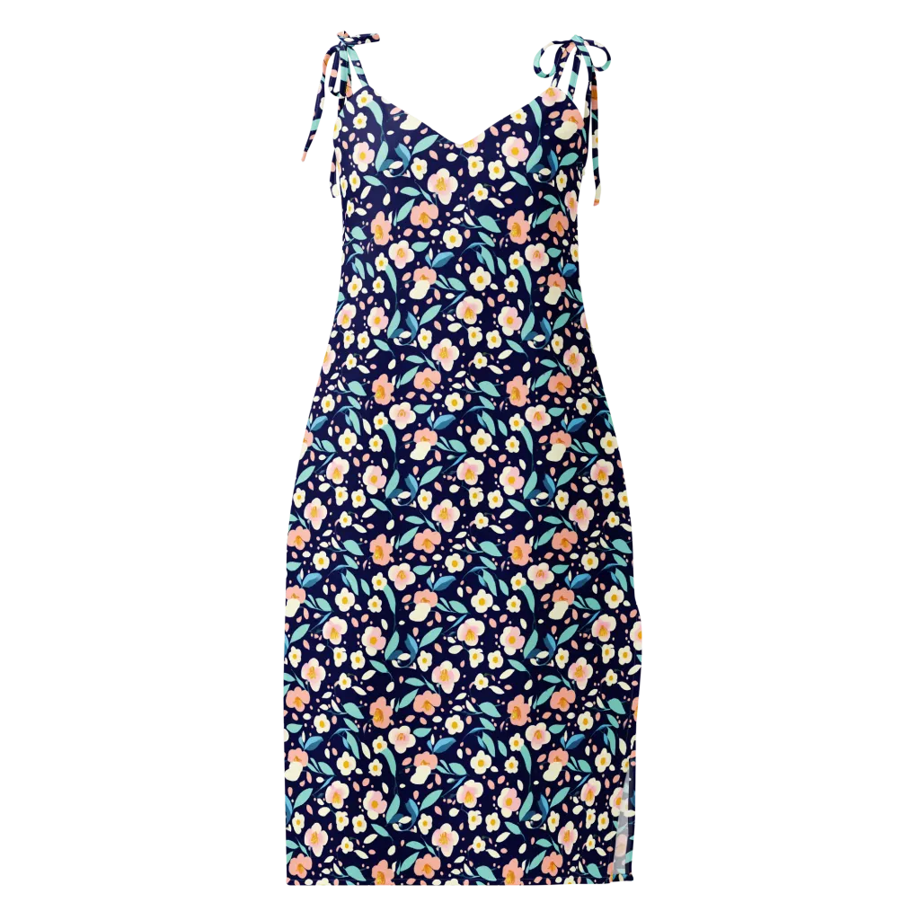 Midnight Camellia on Slip Dress — Front