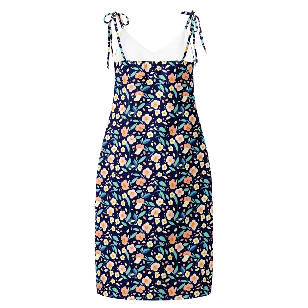 Midnight Camellia on Slip Dress — Back