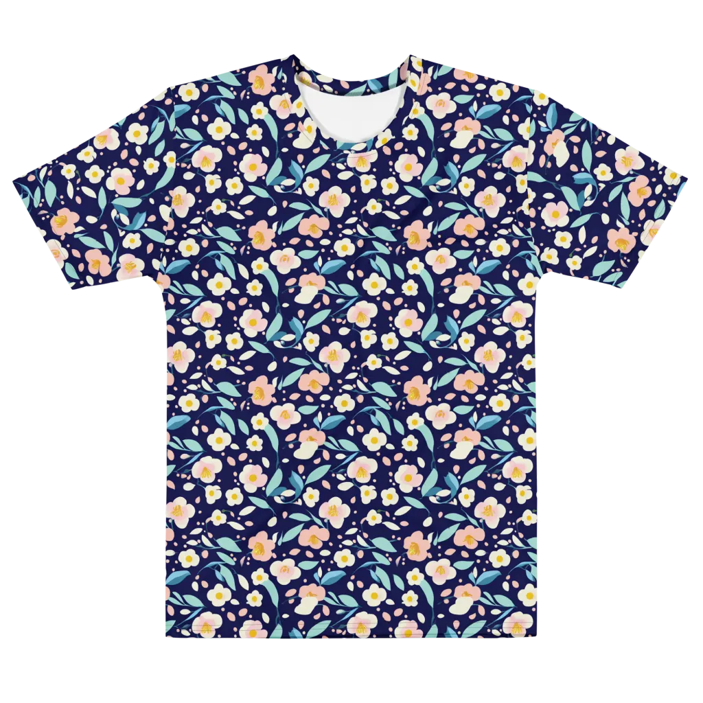 Midnight Camellia on Men's Cotton Crew Neck T-Shirt — Front
