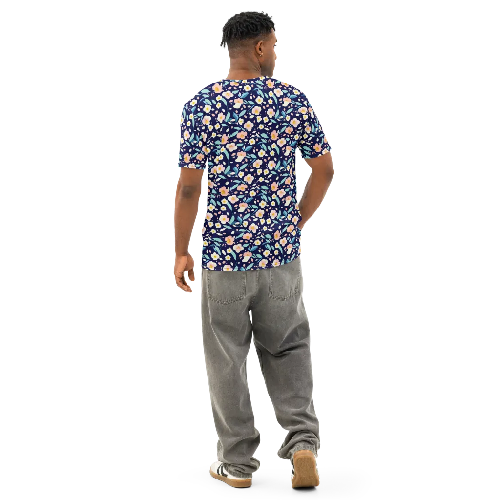 Midnight Camellia on Men's Cotton Crew Neck T-Shirt — Back