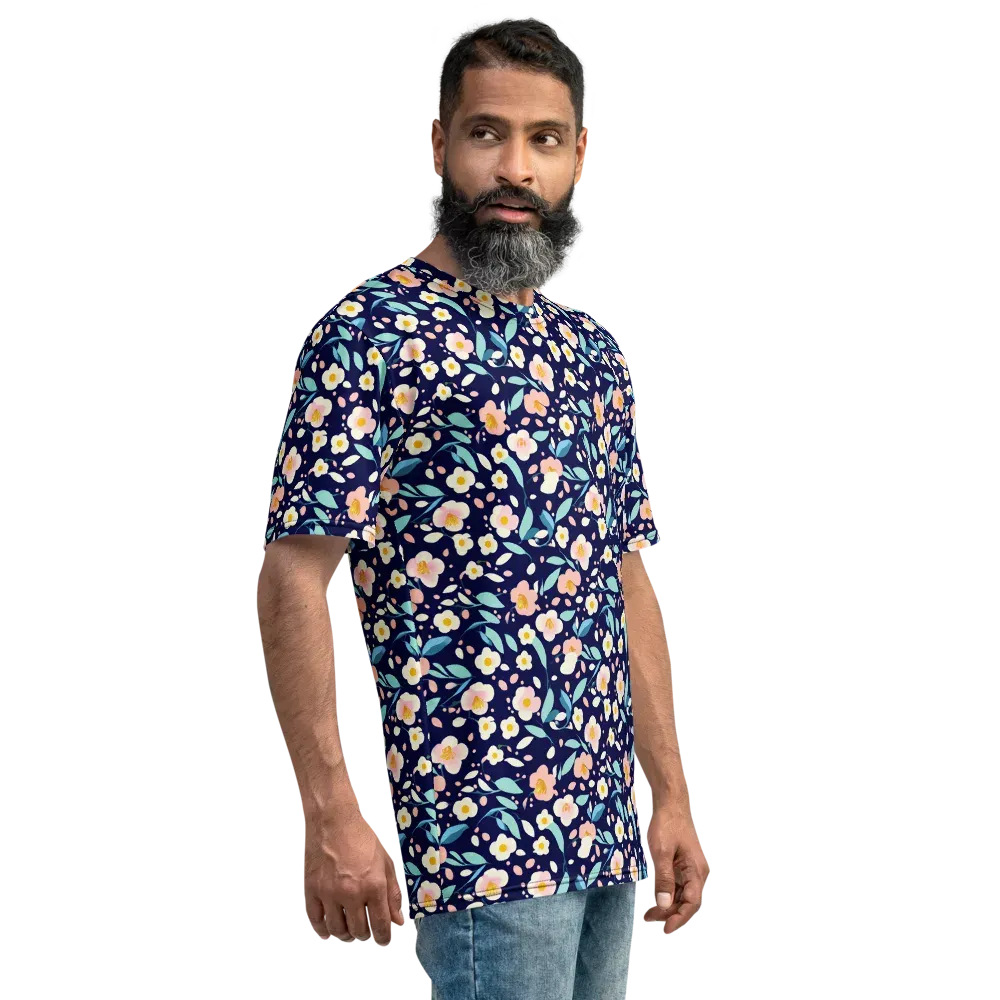 Midnight Camellia on Men's Crew Neck T-Shirt — Right
