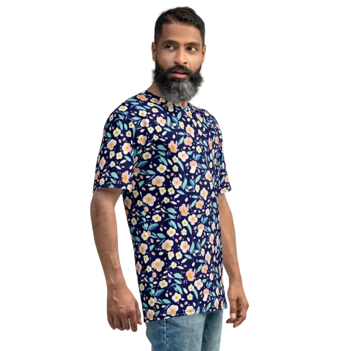 Midnight Camellia on a Men's Crew Neck T-Shirt