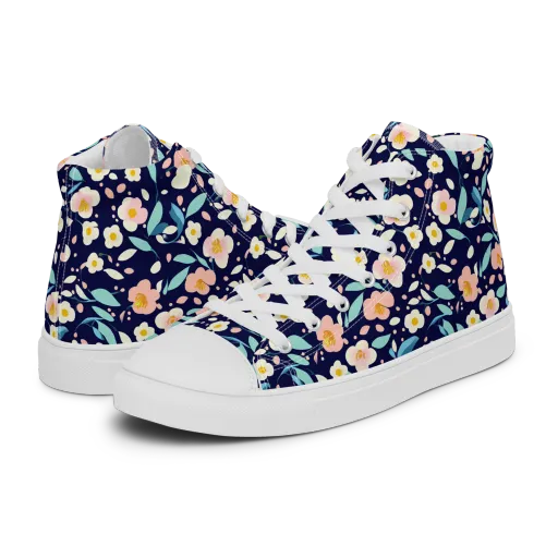 Midnight Camellia on a Men's High Top Canvas Shoes