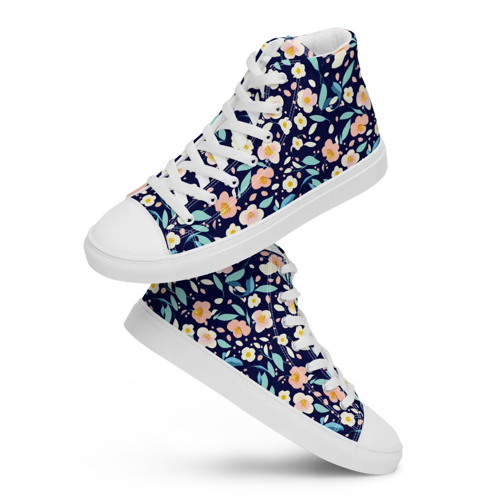 Midnight Camellia on Men's High Top Canvas Shoes — Front