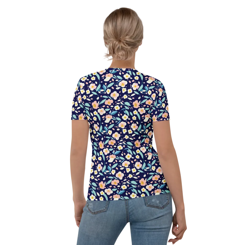 Midnight Camellia on Women's Crew Neck T-Shirt — Back