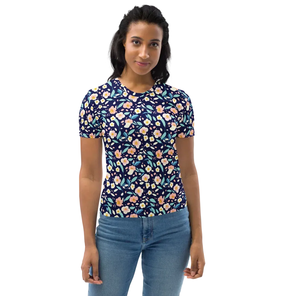 Midnight Camellia on Women's Crew Neck T-Shirt — Front