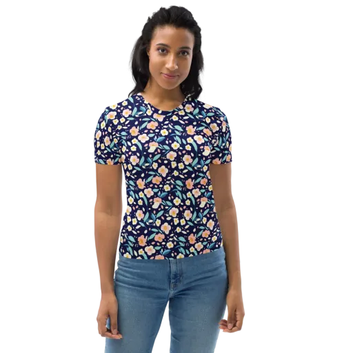 Midnight Camellia on a Women's Crew Neck T-Shirt