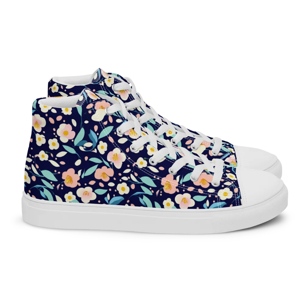Midnight Camellia on Women's High Top Canvas Shoes — Right