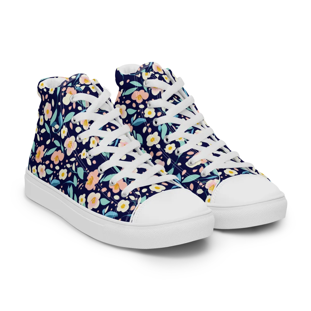 Midnight Camellia on Women's High Top Canvas Shoes — Right Front