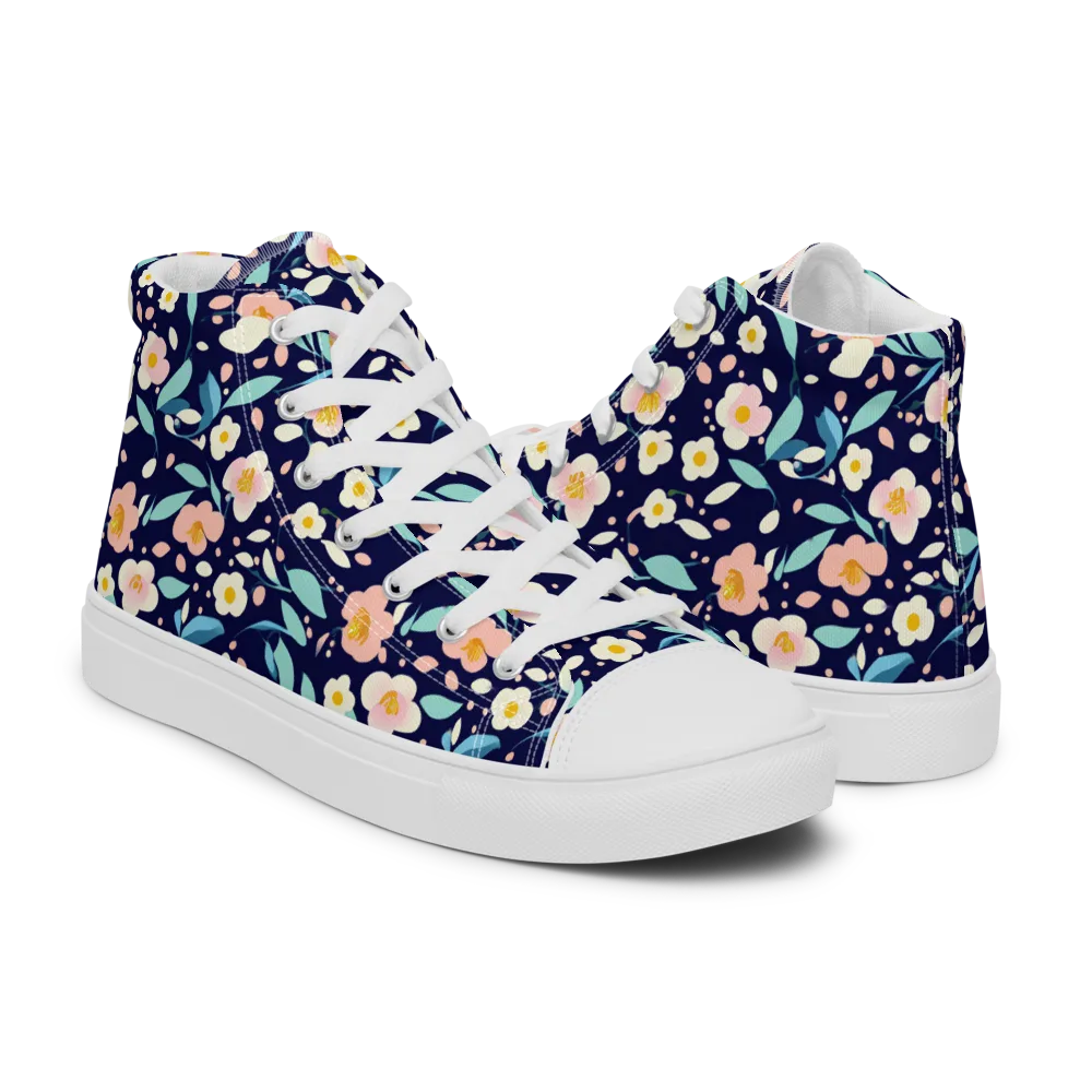 Midnight Camellia on Women's High Top Canvas Shoes — Right