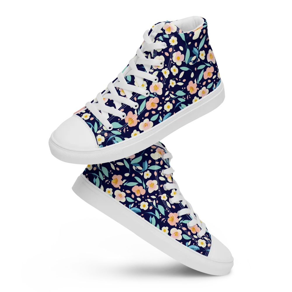 Midnight Camellia on Women's High Top Canvas Shoes — Front