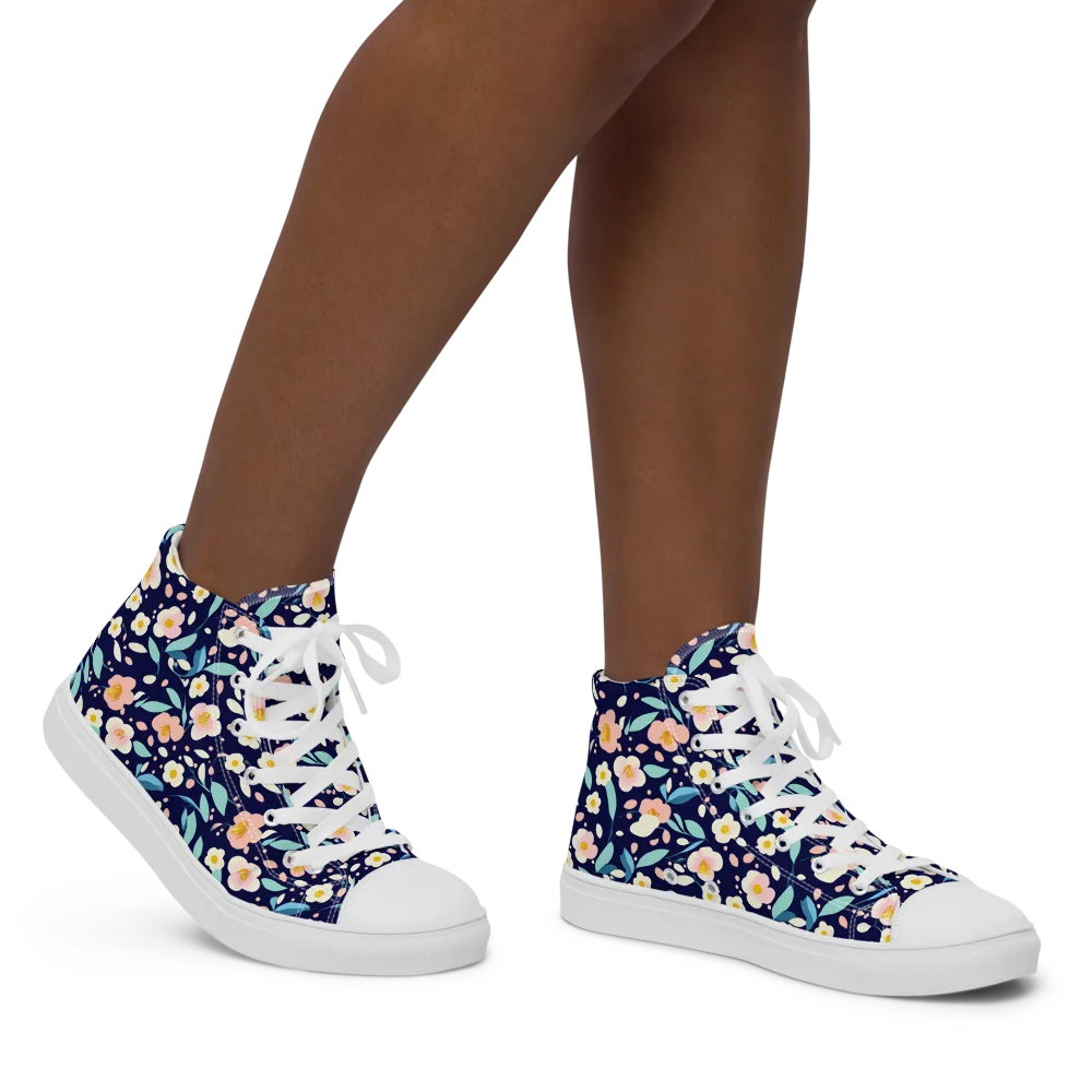Midnight Camellia on Women's High Top Canvas Shoes — Right